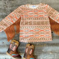 Shea Baby Brown Aztec Fringe Long Sleeve Shirt -Weaver Leather Cowboy Store ST12b