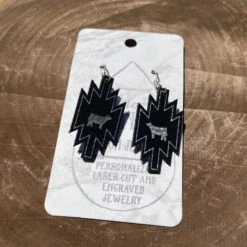 TNR Handmade Black Leather Cattle Aztec Earrings