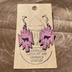 TNR Handmade Pink Leather Cattle Aztec Earrings