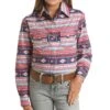 Girl's Red, White, & Blue Aztec Long Sleeve Shirt -Weaver Leather Cowboy Store WLGSOSR1GQ