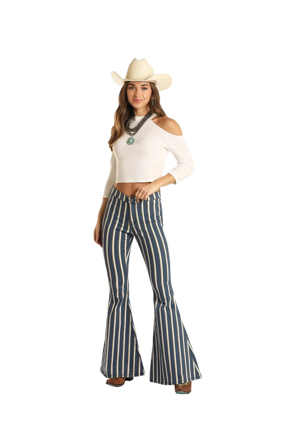 Rock & Roll Cowgirl Navy Striped Bell Bottom Jeans 3 Rock & Roll Cowgirl Navy Striped Bell Bottom Jeans