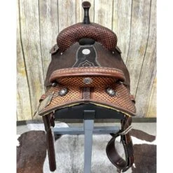 Double J 14 Inch Pozzi Brown Vintage Arrow Wide Tree Barrel Saddle -Weaver Leather Cowboy Store doubleback