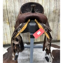 Double J 14 Inch Pozzi Brown Vintage Arrow Wide Tree Barrel Saddle -Weaver Leather Cowboy Store doublefront