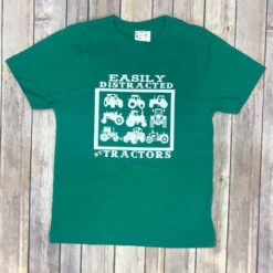Kid's Green Easily Distracted By Tractors Tee