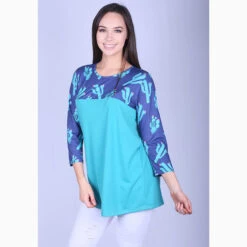 Women's Turquoise And Navy Cactus Shirt