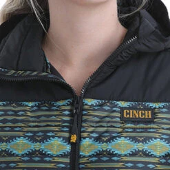 Cinch Black, Green And Yellow Aztec Coat -Weaver Leather Cowboy Store maj9852001 4 770 detail