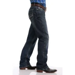 Cinch Dark Stonewash Performance Denim Grant Jeans -Weaver Leather Cowboy Store mb69637001 2 2101 detail