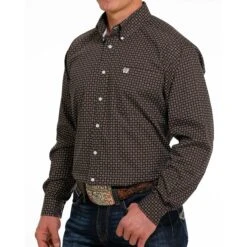 Cinch Men's Brown Geometric Shirt -Weaver Leather Cowboy Store mtw1105487 3 1468 detail