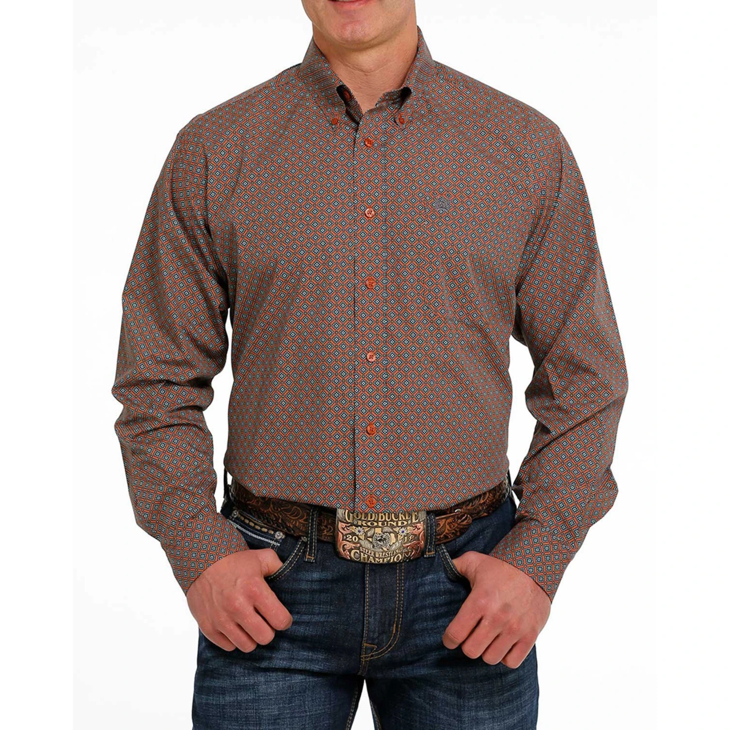 Cinch Men's Orange And Teal Geometric Shirt 3 Cinch Men's Orange And Teal Geometric Shirt