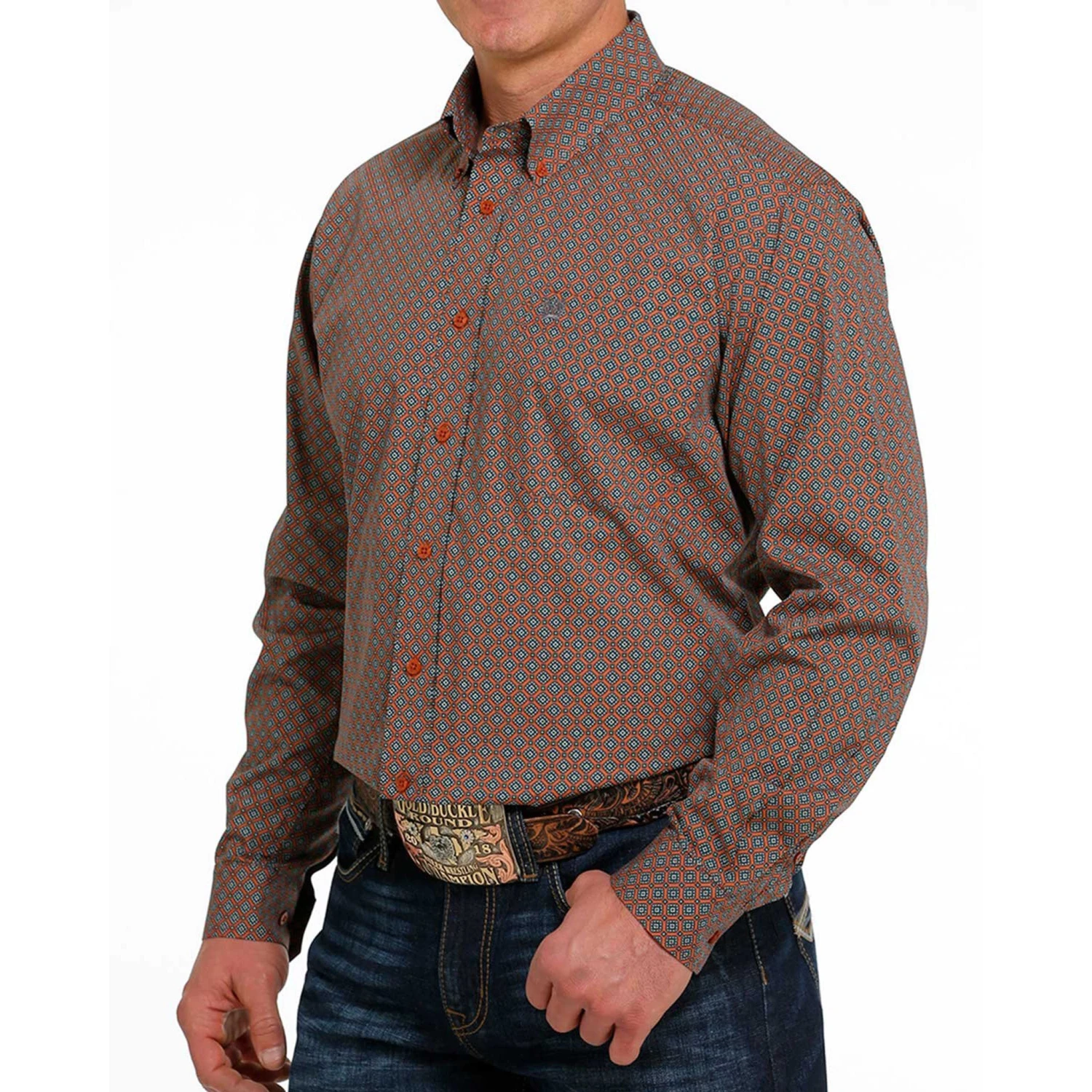 Cinch Men's Orange And Teal Geometric Shirt 4 Cinch Men's Orange And Teal Geometric Shirt - Image 2