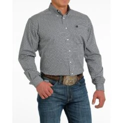 Cinch Grey Geometric Pattern Shirt -Weaver Leather Cowboy Store mtw1105518 3 543 detail
