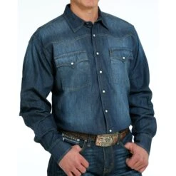 Cinch Denim Snap Shirt -Weaver Leather Cowboy Store mtw1681001 3 774 detail