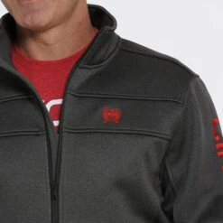 Cinch Charcoal And Red Jacket -Weaver Leather Cowboy Store mwj1570001 5 1707 detail